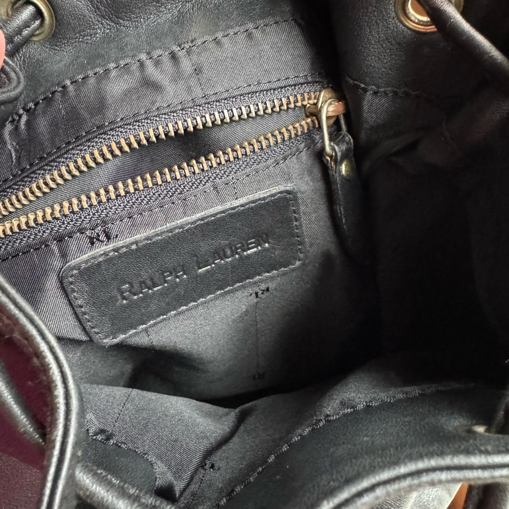 Ralph Lauren Black Leather Drawstring Backpack - Picture 4 of 14